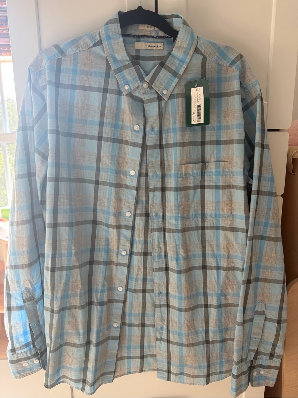Hawker Rye NWT Men's Slim Fit XL Light Blue Gray Plaid Button-Down Shirt